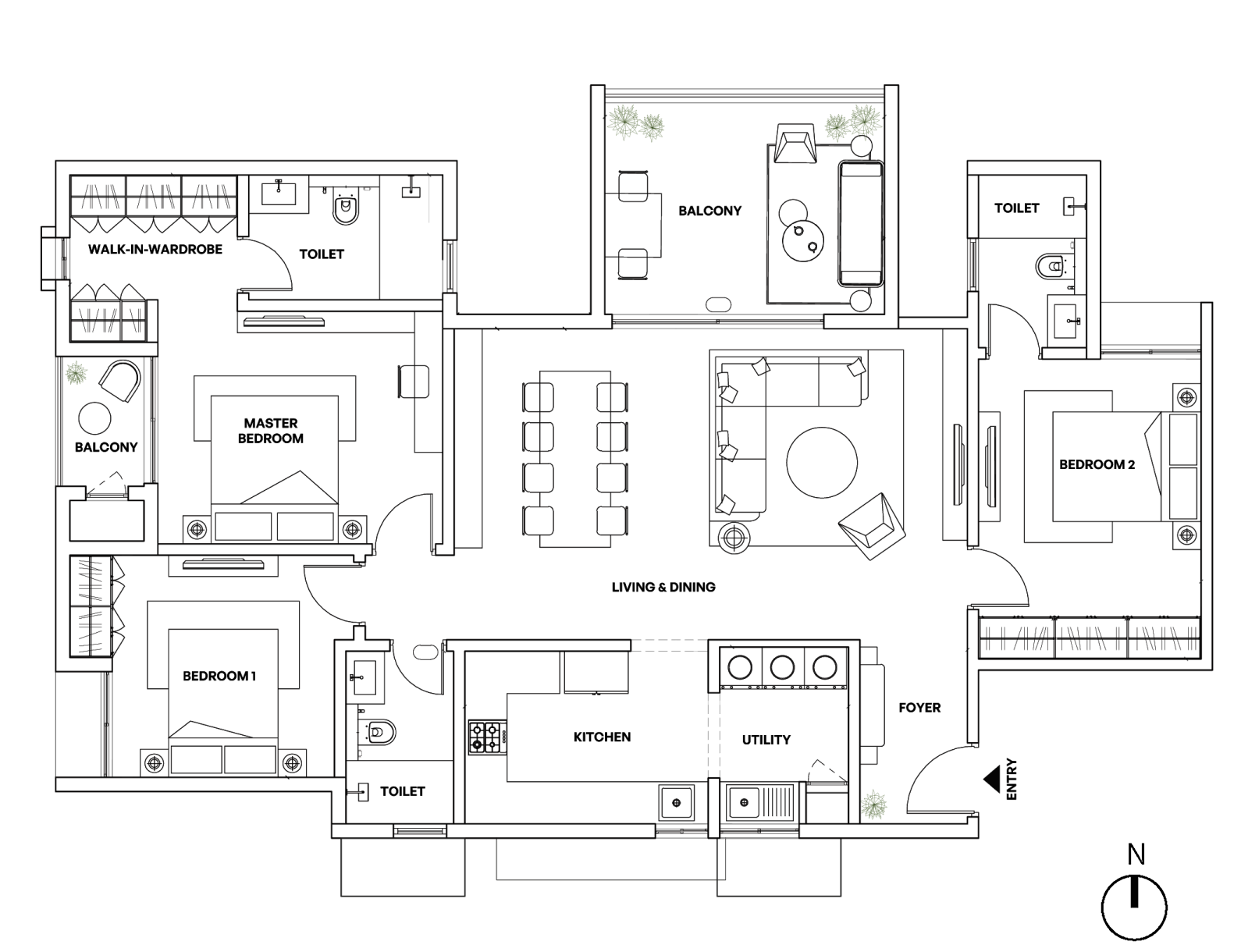3BHK Type 7 Floor Plan
